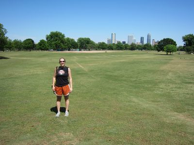 Catherine in Zilker.  Check out those awesome new shorts!