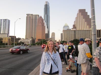 Diana waiting for the bats on the Congress Ave bridge...