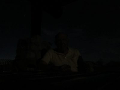 Dad, lit only by the moon.