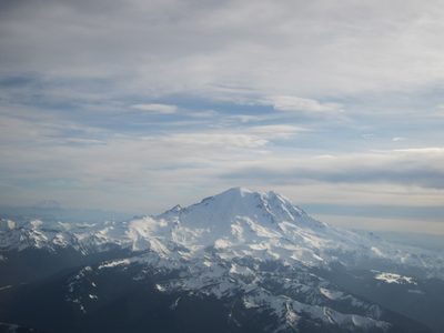 Mount Rainier from the airplane.  St. Helens is in the...