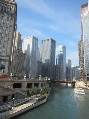 Looking down the Chicago river during our boat tour...