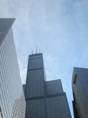 Looking up at the observation decks near the top of the...