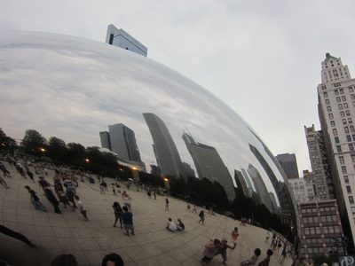 Some of the Chicago skyline, reflected.