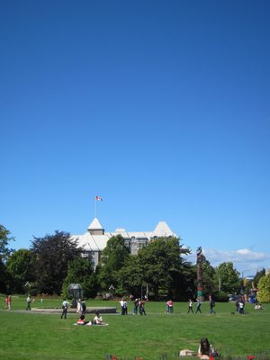 Looking at our hotel from the lawn of the Parliament Building.