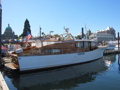 A wooden boat at the wooden boat show that was going on...