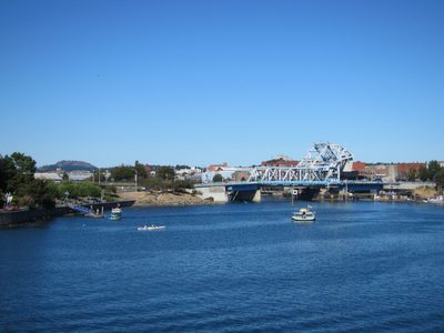 Heading out of Victoria.  Hey look - an ugly drawbridge!