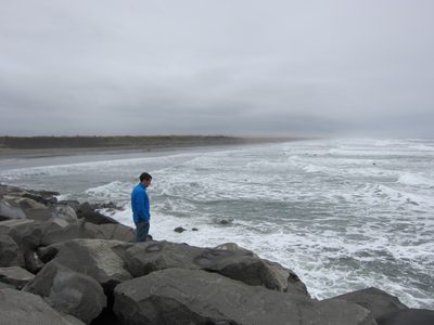 Jay ponders the surf.