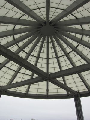 Looking up at the underside of the roof of the town lighthouse.