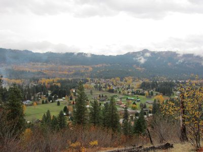 Looking down into the picturesque farmland and houses...