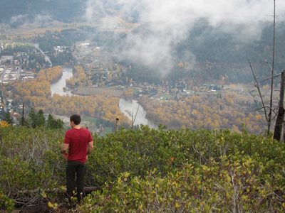 Jay looks out at the town.