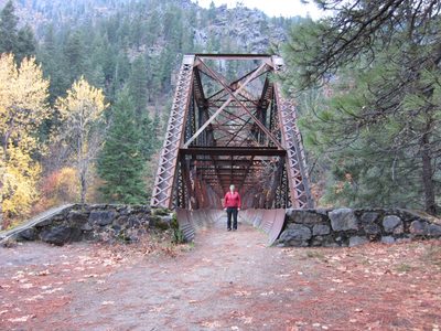 Catherine standing in the Wenatchee River Bridge, also...