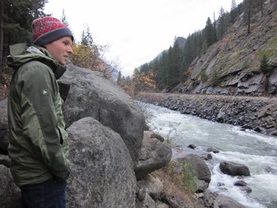John looking out at the Wenatchee River and US 2 towards Seattle.