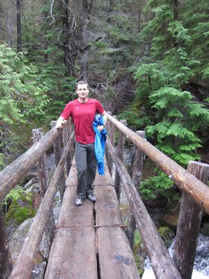 Jay on the bridge over Mountaineer Creek near mile 1.75...