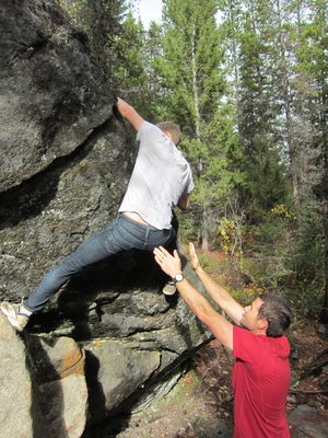 John looks for a way up.