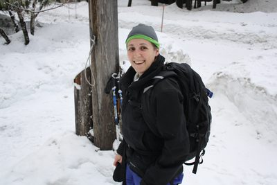 Catherine suited up for the hike.