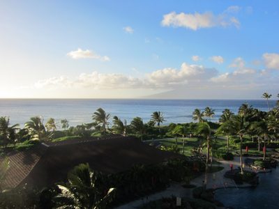 Looking over the pools at the Honua Kai Resort & Spa to...