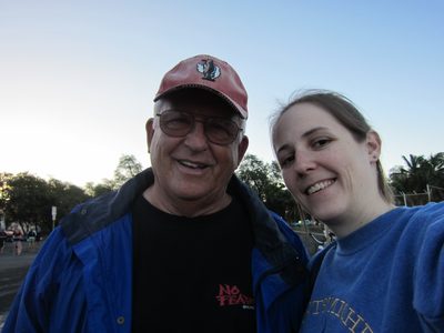 Uncle Bob and Catherine, dressed warmly at the shore in...