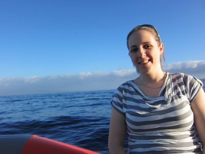 Wearing a sailor shirt on a boat!