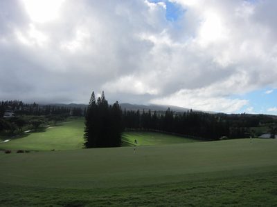 Outside the clubhouse at the Bay Course of the Kapalua Golf Club.