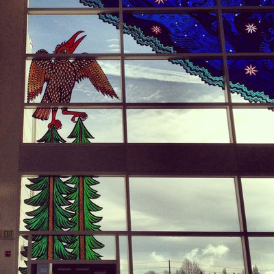 Cool window art at the Seattle airport.  Of course, as I...