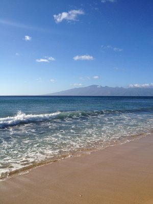 Looking towards Moloka'i from the beach in front of Bob...