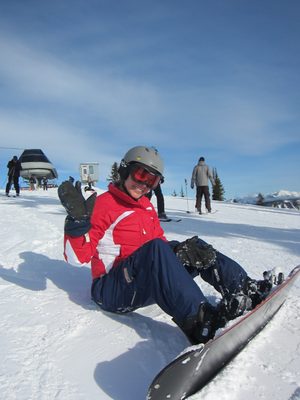 Diana smiling at the top of the first run.