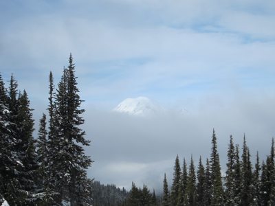 On our first lift of the day, Rainier was totally...