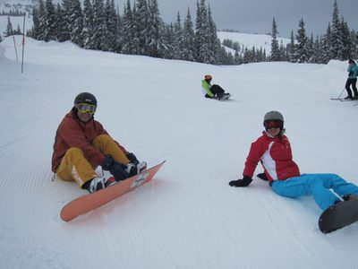 John and Diana strap in for some serious boarding.