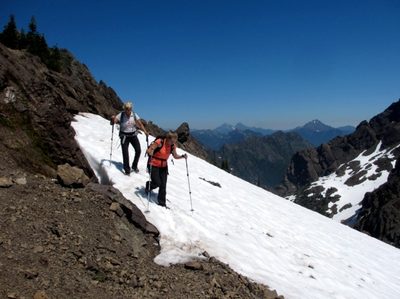 Hiking down through some snow off the top.  Those goats...
