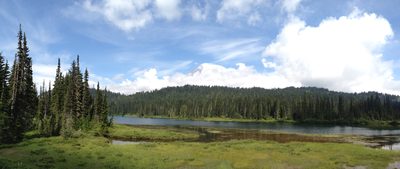 Reflection Lake and the top of Mt Rainier. And some clouds.