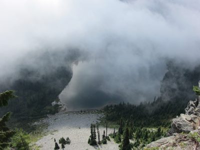The clouds didn't clear to a point of a great view while...