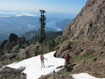 We crossed a few small snowfields, which allowed for...