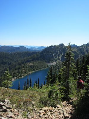 Andrew looking down towards Rachel Lake after we finally...