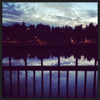 The sky reflecting on the super-calm surface of Capitol Lake.