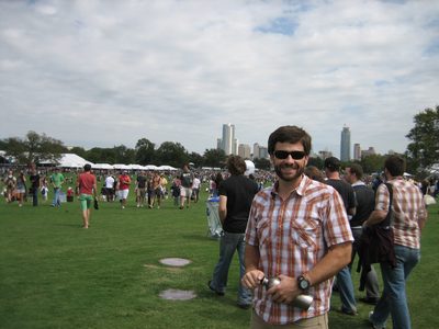 View across the fest to the Austin skyline in the...