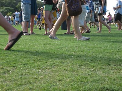 People strolling by; the ant's-eye perspective.