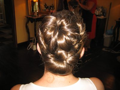 The back of Stef's updo.  It wasn't actually that fly-away-y.