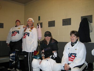 Locker room, pre-championship.  From left - Molly,...
