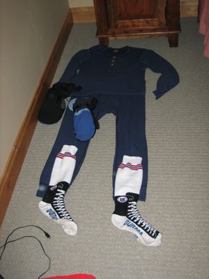 Jay's snow gear, laid out and ready to go
