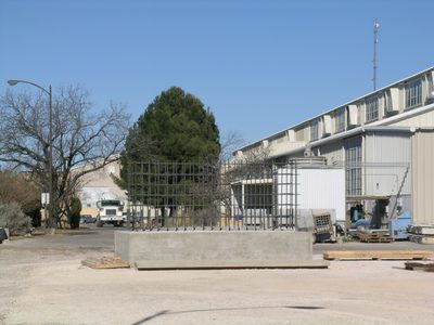 North base (now dry!) with concrete truck rumbling up behind it.