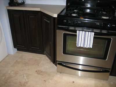 This is a wall cabinet on the floor to make room for the...