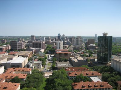 Looking downtown.  The black building on the right is...