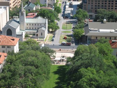 Looking down towards the six-pack and the fountain