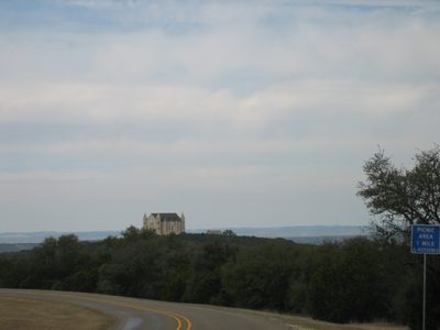 Giant castle on top of a hill near Inks Lake