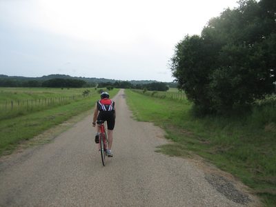 Jay biking on Hayden Ranch Road in Fredericksburg, TX.