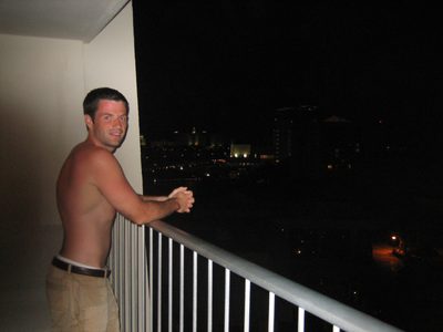 Jay on the balcony Saturday night, post-pool, pre-dinner.