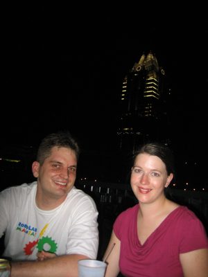 Austin and Kim in front of the Frost Bank Tower.
