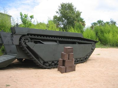 The outside of the landing craft.