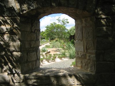 Looking into the experimental gardens.