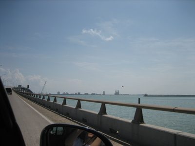Driving in across the Queen Isabella Causeway, a bridge...